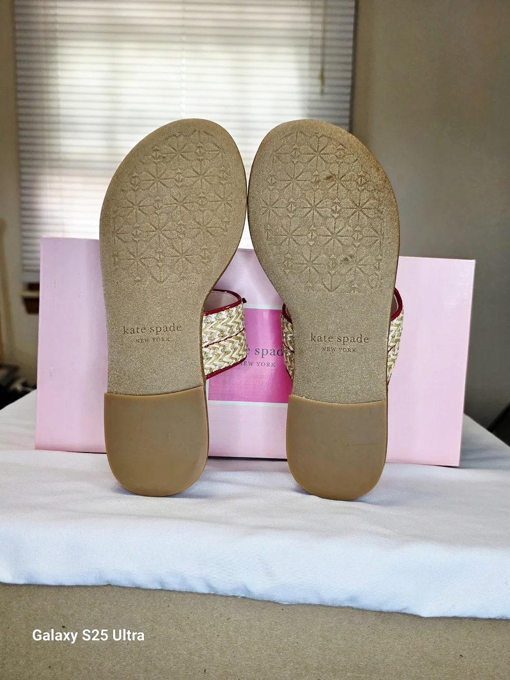Kate Spade Callie Mixed Material Sandals In Lava Falls/Natural  Size 7.5B